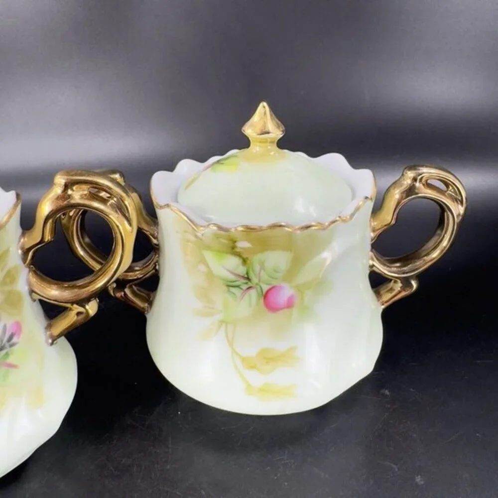 Vintage Lefton Hand Painted Sugar And Creamer Set 2 W Original Stickers Japan‎